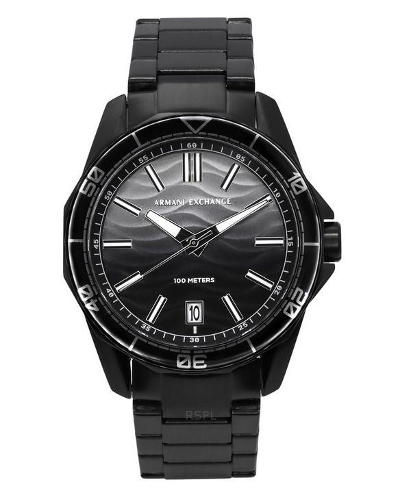 Armani Exchange musta ruostumattomasta teräksestä valmistettu harmaa kellotaulu kvartsi AX1952 100M miesten kello