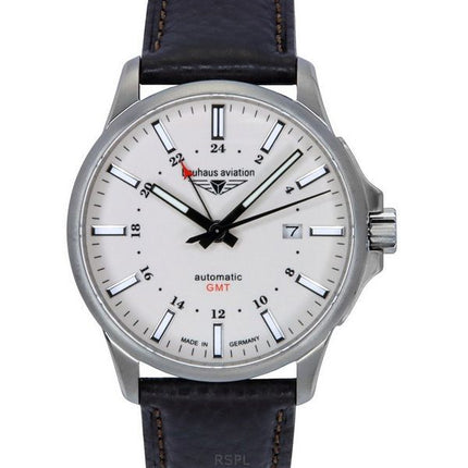 Bauhaus Aviation GMT nahkaranneke Täysi valoisa beige kellotaulu automaattinen 28685 100M miesten kello