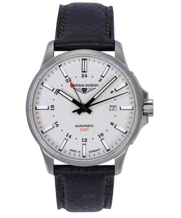 Bauhaus Aviation GMT nahkaranneke Täysi valoisa beige kellotaulu automaattinen 28685 100M miesten kello