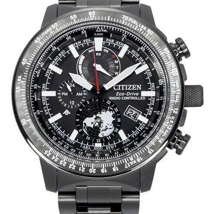 Citizen Promaster Geo Trekker ruostumattomasta teräksestä valmistettu musta kellotaulu Eco-Drive BY3005-56G 200M miesten pilotti