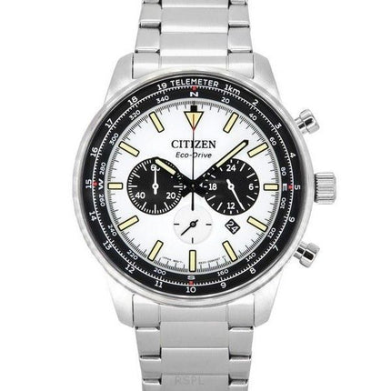 Citizen Eco-Drive Chronograph ruostumattomasta teräksestä valmistettu valkoinen kellotaulu CA4500-91A 100M miesten kello