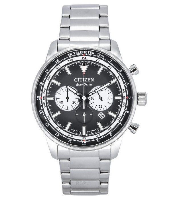 Citizen Eco-Drive Chronograph ruostumattomasta teräksestä valmistettu musta kellotaulu CA4500-91E 100M miesten kello