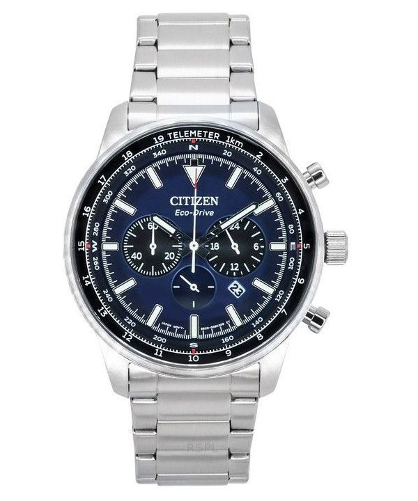 Citizen Eco-Drive Chronograph ruostumattomasta teräksestä valmistettu sininen kellotaulu CA4500-91L 100M miesten kello