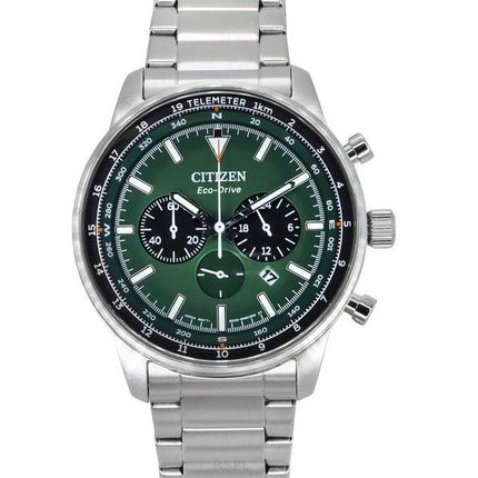 Citizen Eco-Drive Chronograph ruostumattomasta teräksestä valmistettu vihreä kellotaulu CA4500-91X 100M miesten kello