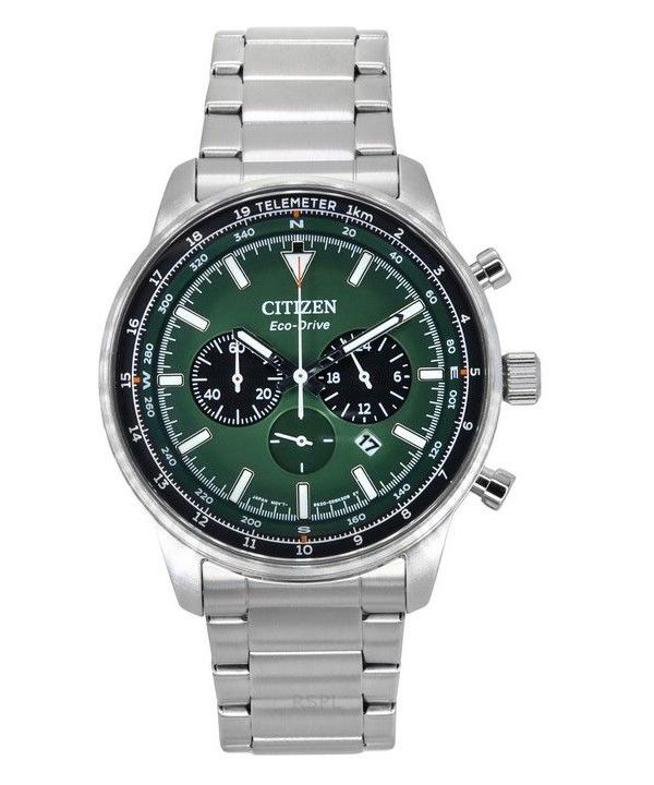 Citizen Eco-Drive Chronograph ruostumattomasta teräksestä valmistettu vihreä kellotaulu CA4500-91X 100M miesten kello