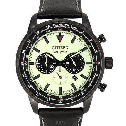 Citizen Eco-Drive Chronograph -nahkahihna Täysin valoisa vihreä kellotaulu CA4505-21X 100M miesten kello