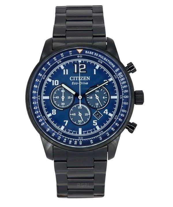 Citizen Eco-Drive Chronograph Black Ion ruostumattomasta teräksestä valmistettu sininen kellotaulu CA4505-80L 100M miesten kello