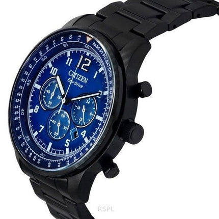 Citizen Eco-Drive Chronograph Black Ion ruostumattomasta teräksestä valmistettu sininen kellotaulu CA4505-80L 100M miesten kello