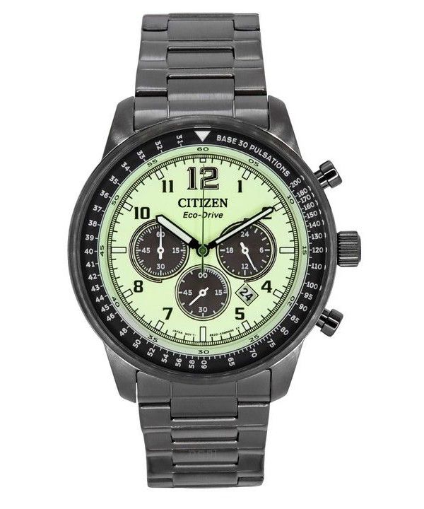 Citizen Eco-Drive Chronograph Gray Ion Ruostumaton teräs Täysin valoisa vihreä kellotaulu CA4507-84X 100M miesten kello