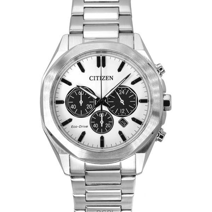 Citizen Eco-Drive Chronograph ruostumattomasta teräksestä valmistettu valkoinen kellotaulu CA4590-81A 100M miesten kello