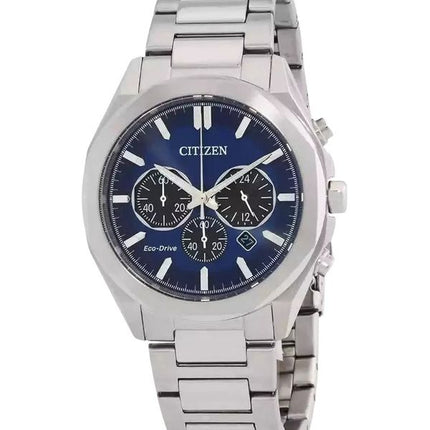 Citizen Eco-Drive Chronograph ruostumattomasta teräksestä valmistettu sininen kellotaulu CA4590-81L 100M miesten kello