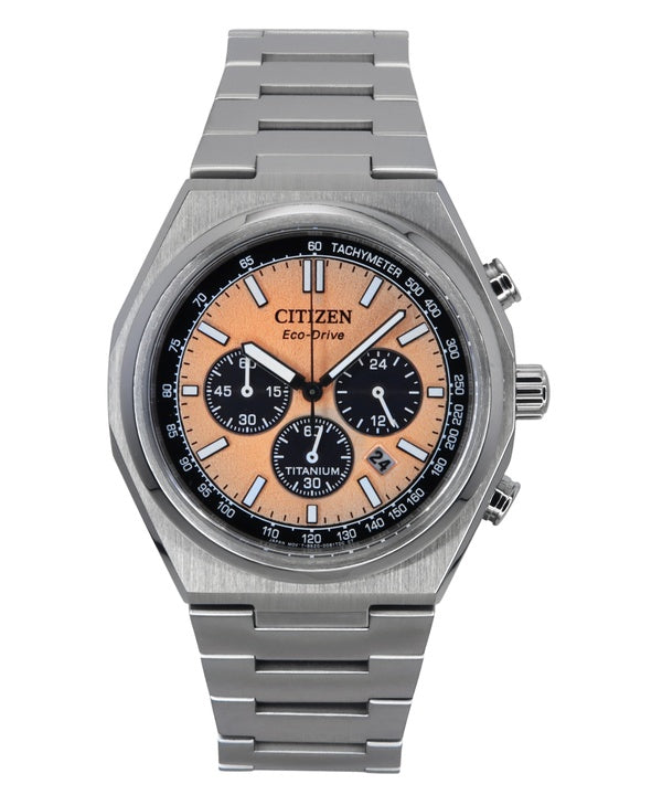 Citizen Zenshin Chronograph Super Titanium Salmon Dial Eco-Drive CA4610-85Z 100M miesten kello