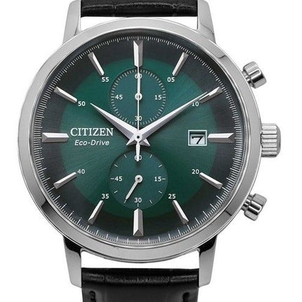 Citizen Eco-Drive Chronograph nahkaranneke vihreä kellotaulu CA7069-24X miesten kello