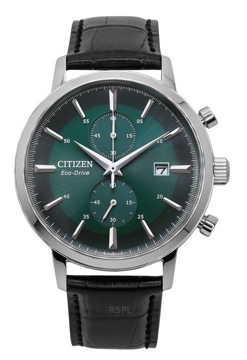 Citizen Eco-Drive Chronograph nahkaranneke vihreä kellotaulu CA7069-24X miesten kello