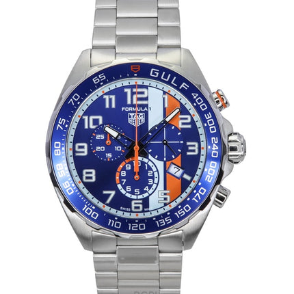 Tag Heuer Formula 1 Chronograph X Gulf ruostumattomasta teräksestä sininen kellotaulu kvartsisukelluksen CAZ101AT.BA0842 200M mi