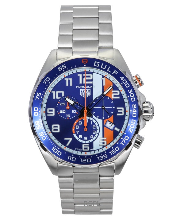 Tag Heuer Formula 1 Chronograph X Gulf ruostumattomasta teräksestä sininen kellotaulu kvartsisukelluksen CAZ101AT.BA0842 200M mi