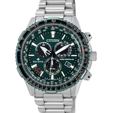 Citizen Promaster Sky AT radio-ohjattu kronografi vihreä kellotaulu Eco-Drive CB5004-59W 200M miesten pilottikello