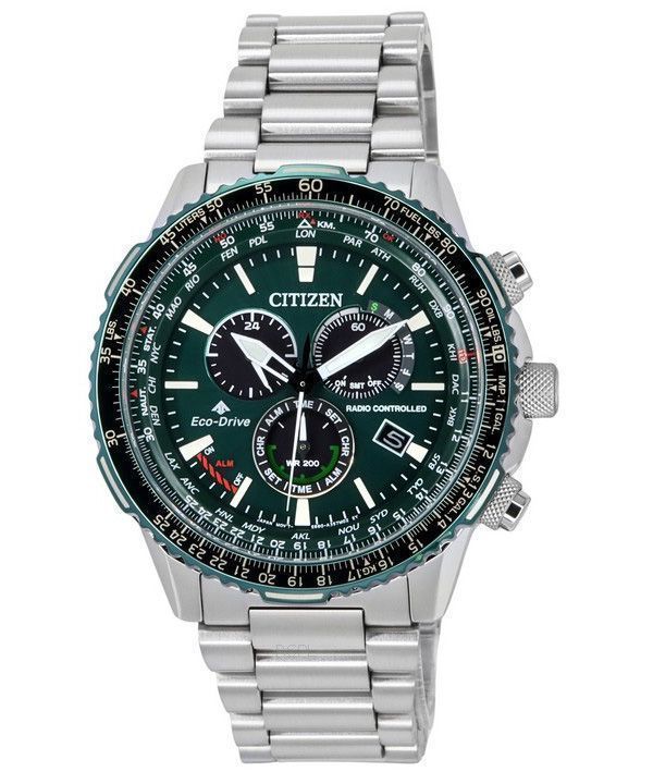 Citizen Promaster Sky AT radio-ohjattu kronografi vihreä kellotaulu Eco-Drive CB5004-59W 200M miesten pilottikello