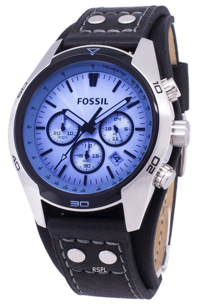 Fossiilisten Coachman Chronograph musta nahka CH2564 Miesten kello