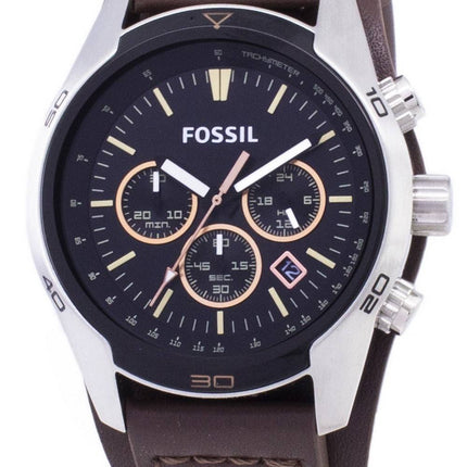 Fossiilisten Coachman Chronograph Black Dial ruskea nahka CH2891 Miesten kello