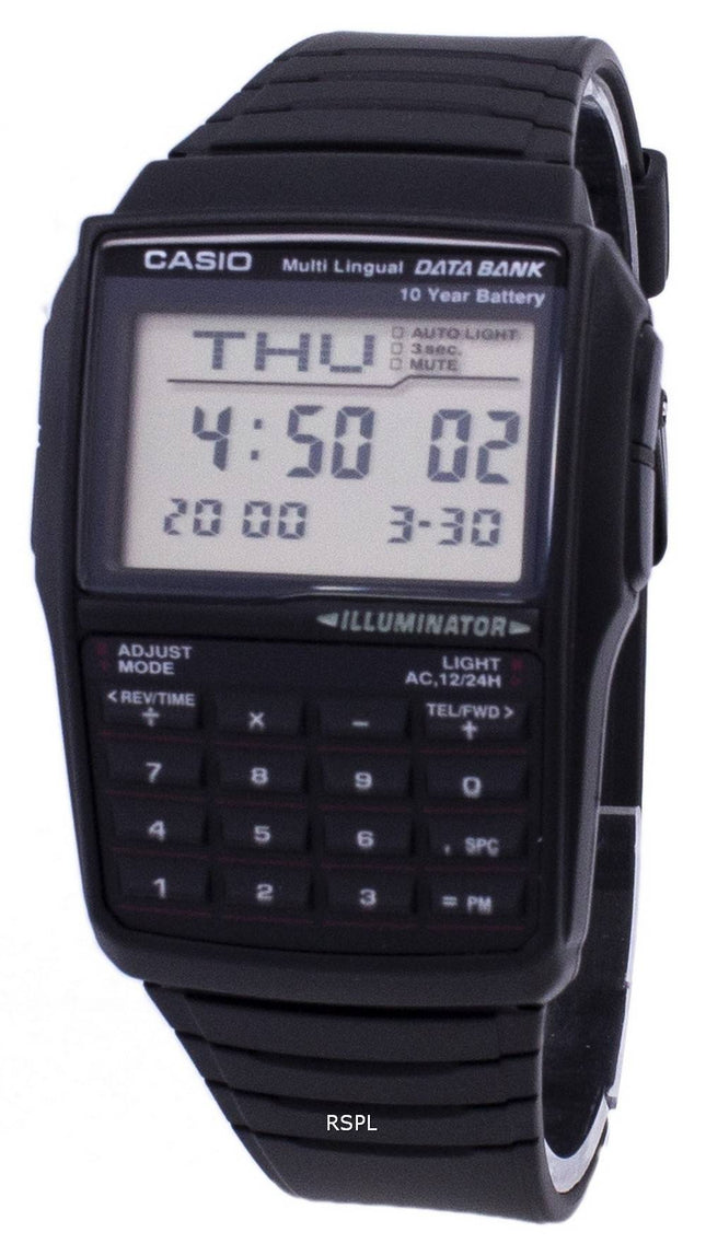 Casio Digital tietopankki 5 hälytys monikielinen DBC 32 1ADF DBC-32-1A Miesten kello