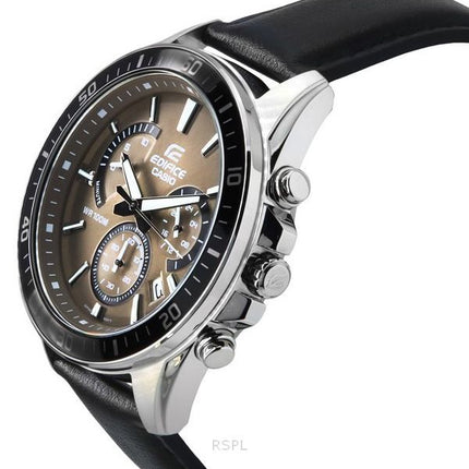 Casio Edifice Analoginen Standard Chronograph Nahkahihna Vaaleanruskea Kellotaulu Kvartsi EFR-552L-5A 100M Miesten kello