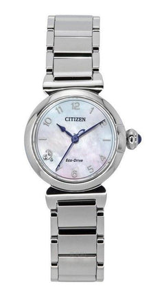 Citizen L Mae Diamond Accents ruostumattomasta teräksestä valmistettu helmiäiskellotaulu Eco-Drive EM1130-83D naisten kello