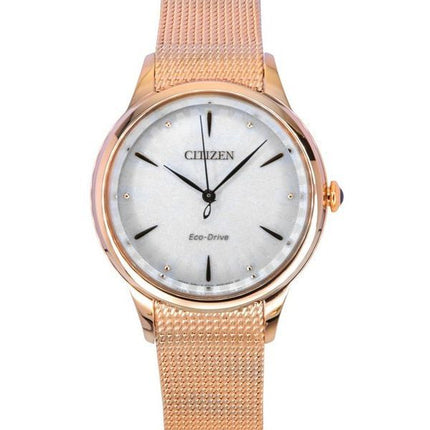 Citizen L Rose Gold Tone ruostumaton teräs, valkoinen kellotaulu Eco-Drive EM1153-88A naisten kello