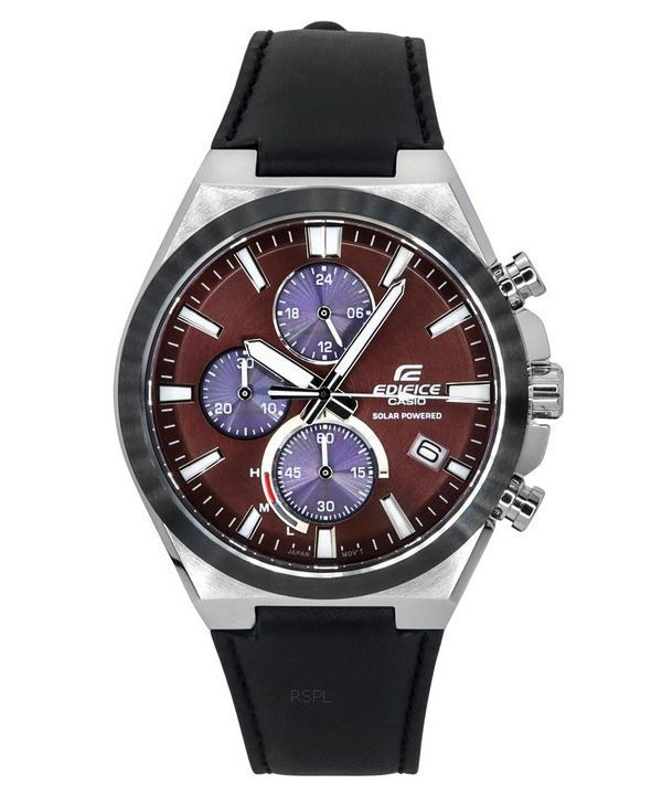 Casio Edifice Analoginen Chronograph Nahkahihna Burgundy Kellotaulu Solar EQS-950BL-5A 100M Miesten kello