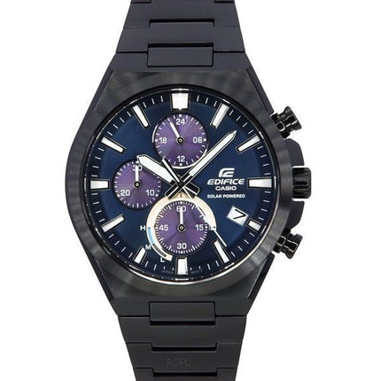 Casio Edifice analoginen kronografi musta ionipinnoitettu ruostumaton teräs sininen kellotaulu aurinkopaneeli EQS-950DC-2A 100M