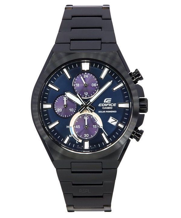 Casio Edifice analoginen kronografi musta ionipinnoitettu ruostumaton teräs sininen kellotaulu aurinkopaneeli EQS-950DC-2A 100M