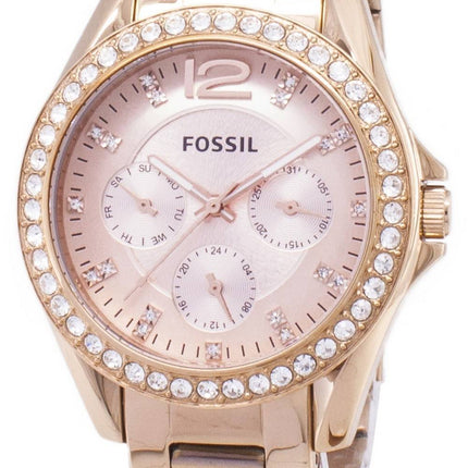 Fossiilisten Riley monitoimilaitteet Crystal Rose Gold ES2811 naisten kello