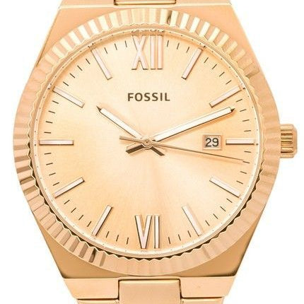 Fossiilinen Scarlette Rose Gold ruostumaton teräs Rose Gold Sunray kellotaulu Quartz ES5258 naisten kello