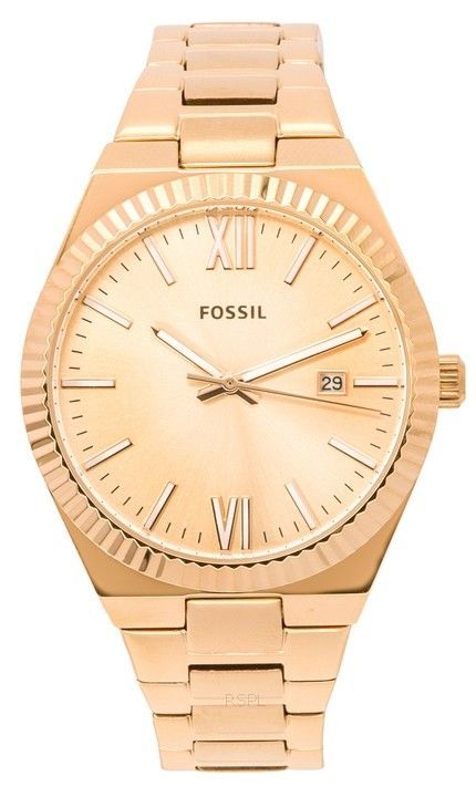 Fossiilinen Scarlette Rose Gold ruostumaton teräs Rose Gold Sunray kellotaulu Quartz ES5258 naisten kello