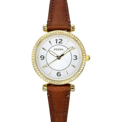 Fossil Carlie Brown nahkaranneke Crystal Accents hopea kellotaulu Quartz ES5297 naisten kello