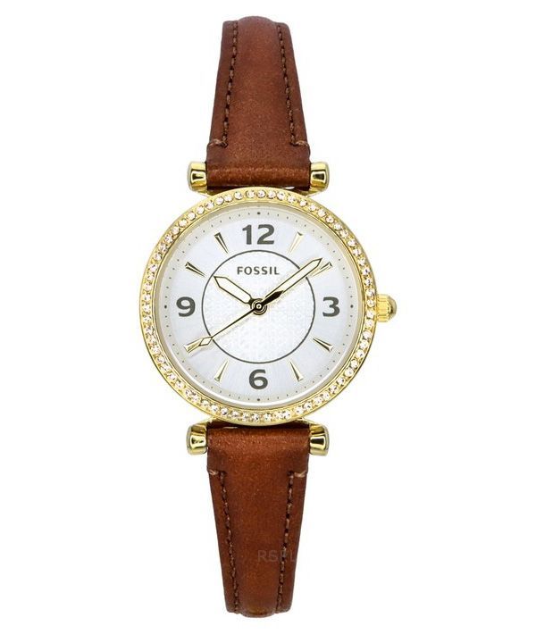 Fossil Carlie Brown nahkaranneke Crystal Accents hopea kellotaulu Quartz ES5297 naisten kello