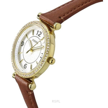 Fossil Carlie Brown nahkaranneke Crystal Accents hopea kellotaulu Quartz ES5297 naisten kello