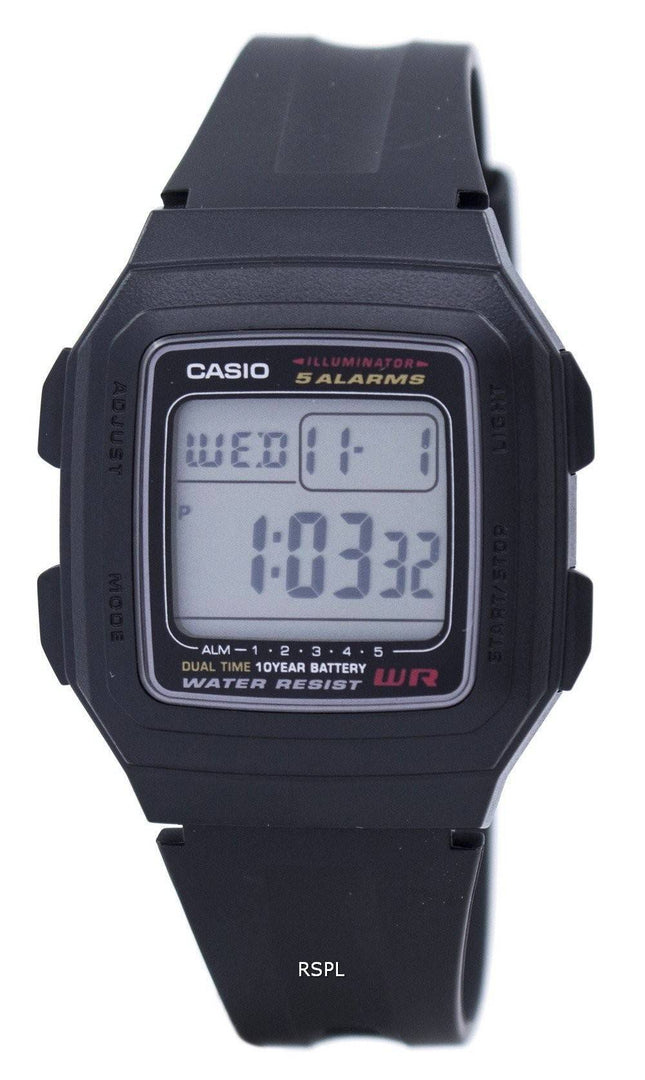 Casio Digital 5 hälytykset kaksoisaika valaisin 1ADF/201WA/F F-201WA-1A Miesten kello