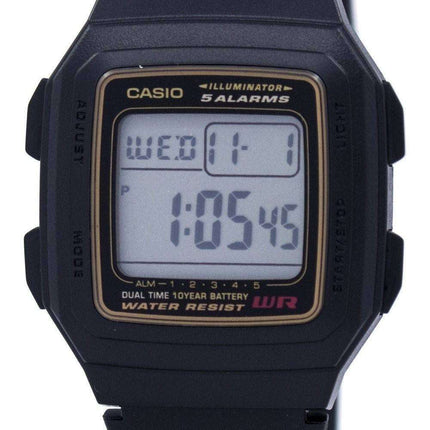 Casio Digital 5 Alarms Dual Time -valaisin F-201WA-9ADF F201WA-9ADF miesten kello