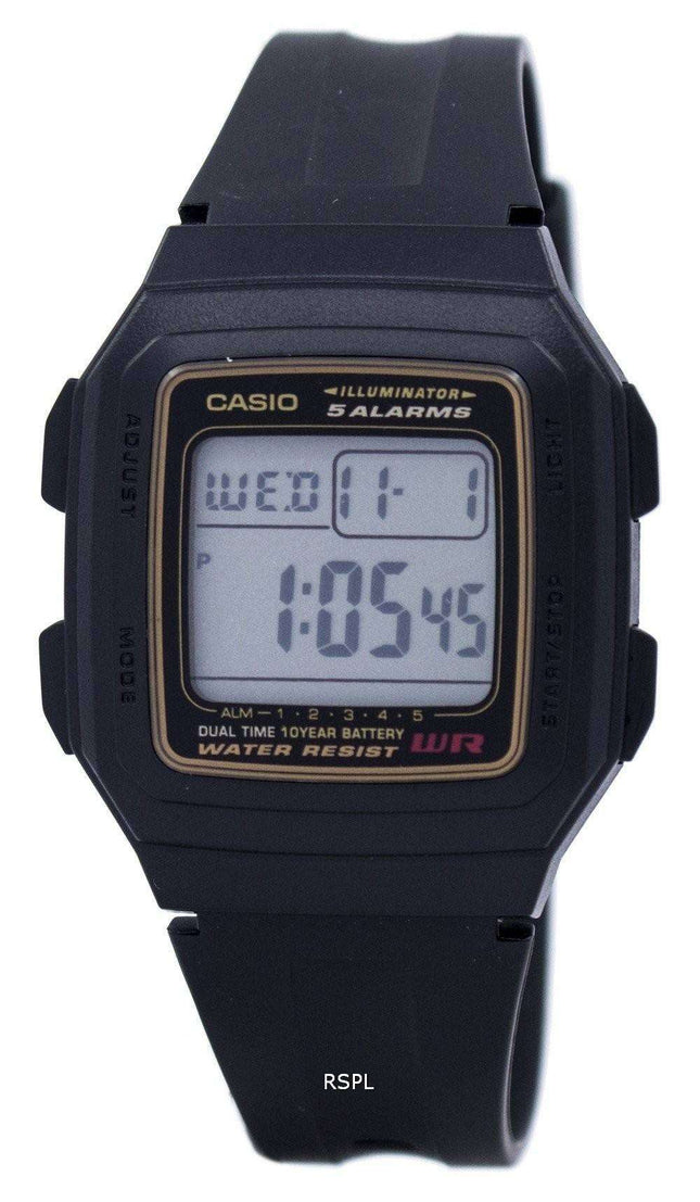 Casio Digital 5 Alarms Dual Time -valaisin F-201WA-9ADF F201WA-9ADF miesten kello