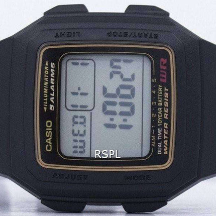 Casio Digital 5 Alarms Dual Time -valaisin F-201WA-9ADF F201WA-9ADF miesten kello