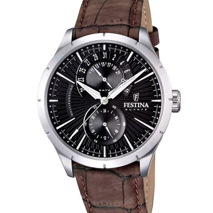 Festina Retro nahkaranneke monitoimi musta kellotaulu kvartsi F16573-4 miesten kello