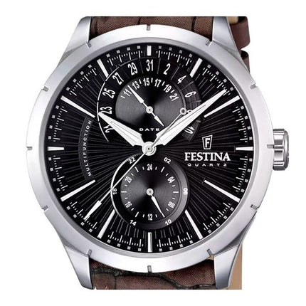 Festina Retro nahkaranneke monitoimi musta kellotaulu kvartsi F16573-4 miesten kello