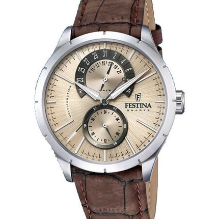 Festina Retro nahkaranneke monitoimi beige kellotaulu kvartsi F16573-9 miesten kello