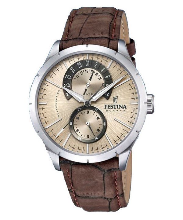 Festina Retro nahkaranneke monitoimi beige kellotaulu kvartsi F16573-9 miesten kello