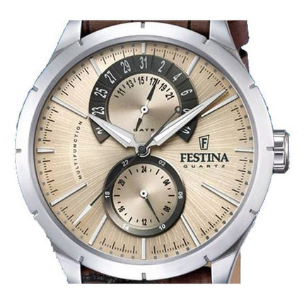 Festina Retro nahkaranneke monitoimi beige kellotaulu kvartsi F16573-9 miesten kello