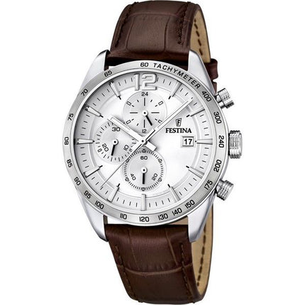 Festina Timeless Chronograph nahkaranneke hopea kellotaulu kvartsi F16760-1 miesten kello