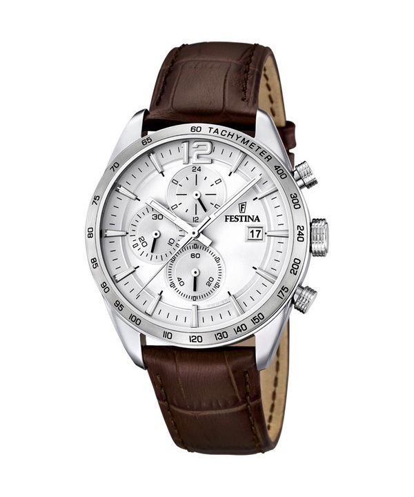 Festina Timeless Chronograph nahkaranneke hopea kellotaulu kvartsi F16760-1 miesten kello