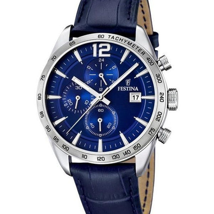 Festina Timeless Chronograph -nahkahihna, sininen kellotaulu kvartsi F16760-3 miesten kello