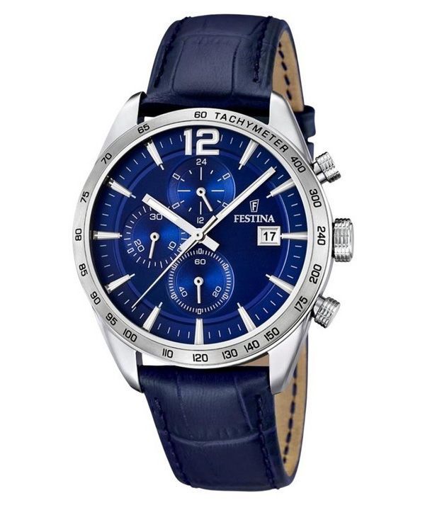 Festina Timeless Chronograph -nahkahihna, sininen kellotaulu kvartsi F16760-3 miesten kello